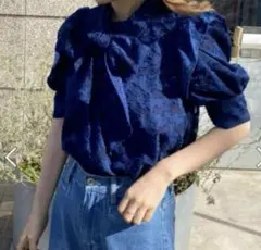 ナイスクラップ　2wayボウタイフリルブラウス　ネイビー　リボン