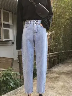 ピ*ん様 SHEIN ママフィットジーンズ ハイウエスト ウォッシュド ライトブ