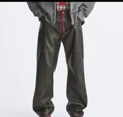 新品　ZARA ウォッシュフィニッシュ フェイクレザーパンツ　ブラウン　40 L