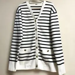 [Mila Owen ]金ボタン　ロング丈　カーディガン　ボーダー柄　Sサイズ