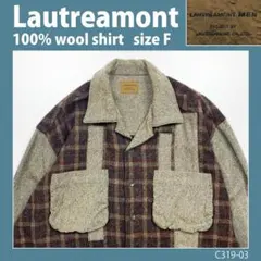 【高品質】厚手ウール　アシンメトリー　チェック柄　長袖シャツF◆古着ヴィンテージ