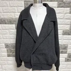 美品【ダブルブレストコート】ユニセックスジャケットLグレーウール100%大きめ