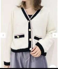 グレースコンチネンタル シャギーバイカラーニットカーディガン