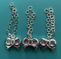 リボン型シルバーキーホルダーX3個セット