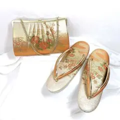 美品❗️ 草履 バッグ セット ゴールド　オレンジ 和装 成人式 卒業式 入学式