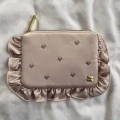 ジェラートピケ サテンハート刺繍ティッシュポーチ メイクポーチ ピンク