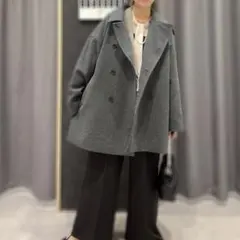 グレー ダブルブレスト ロングコート Mサイズ
