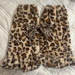ヒョウ柄ファーレッグウォーマーとリボンセット