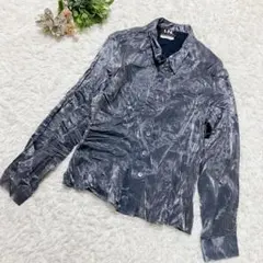 USA製ヴィンテージ 【M】シルバーメタリックシャツ 派手 光沢 モード