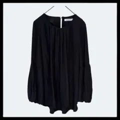 1970　ソルティミュー【L】長袖ブラウス　ギャザー　パフスリーブ　ブラック