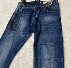 desigual デシグアル W32ダメージ加工パッチワークサスペンダーデニム