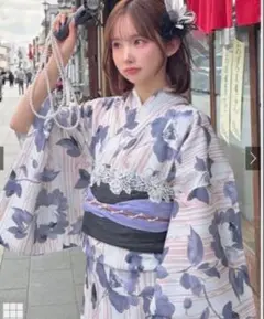 【即日発送】2点セット水彩花柄浴衣[gi1505]グレイル
