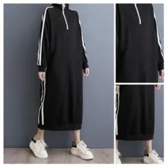 ロングワンピース スウェット ハーフジップ ジャージ 大きいサイズ A05