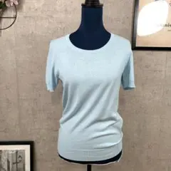【美品古着】UNIQLO ニット セーター L ライトブルー半袖 レディース