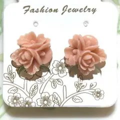 ☆フラワーカボションのイヤリング☆ハンドメイド アクセサリー コーラルピンク