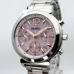 美品/稼働 SEIKO ルキア ソーラークォーツ ピンクラメ文字盤 クロノグラフ