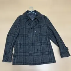 GU 男性用グレー系チェック ダブルブレストピーコート