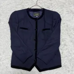 レリアン ノーカラージャケット ネイビー 9号 M 日本製 レディース 上品美品