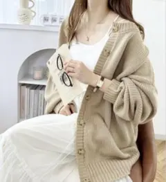 2WAYローゲージプルオーバー&ニットカーディガンベージュ