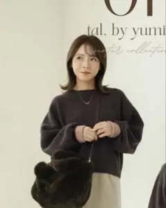 tal by yumi 配色ニット　プルオーバー　LL ブラウン