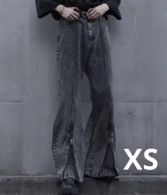 cussil/ハイウエストフルレングス センタークリースZIPフレアデニムパンツ