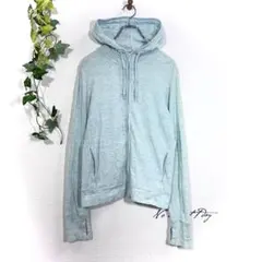 ユニクロ ジップアップパーカー ライトブルー Lサイズ 薄手 サムホール 無地