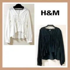 2枚セット☆美品　H&M タイフロントブラウス　白/黒