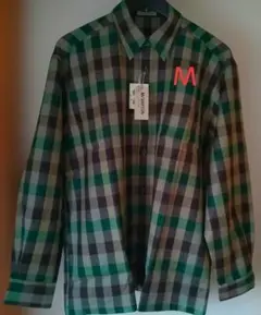 [未使用]メンズ長袖シャツ Ｍ 緑と茶色のチェック柄