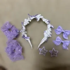 パープル　カチューシャとヘアアクセサリーセット