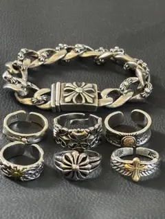 メキシカンジュエリーシルバーリングセットy2kヴィンテージ指輪アクセサリークロス