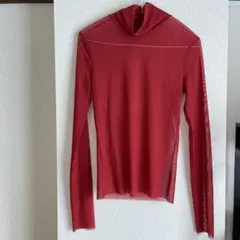 ZARA メッシュハイネック長袖トップス Sサイズ レッド系