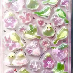 鳥　桜　バード　花　フラワー　シール　立体　ステッカー　ボンボン　硬質　ドロップ