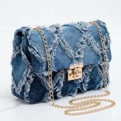 バッグ レディース ショルダーバッグ デニム ブルー スクエア チェーンバッグ
