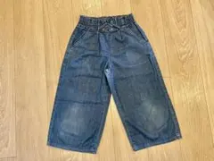 デニム風 ワイドパンツ ウエストゴム くるぶし丈 130