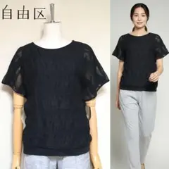美品◇自由区 洗える シャーリングレース フレアスリーブ カットソー 38のサムネイル