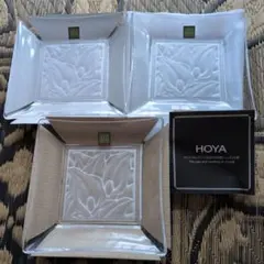 新品未使用　HOYA クリスタルガラス　水芭蕉柄 角皿 3枚セットのサムネイル