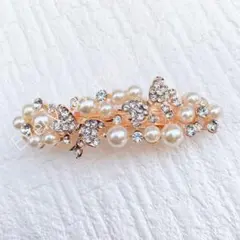 バレッタ ヘアクリップ 髪飾り 結婚式 パール 花 フラワー お呼ばれ 浴衣