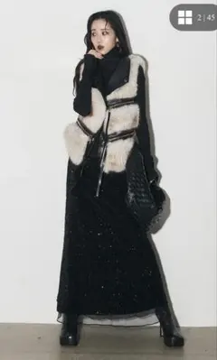 【ANDREA&Co】フェイクファーライダースベスト+スパンコールスカート