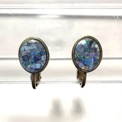 【ビンテージ】モザイクオパール　ゴールドカラー　イヤリング