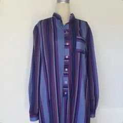 80s Signor ストライプ柄 プルオーバー シャツワンピース ロングシャツ