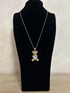 くまのネックレス ハートクリスタル ストーン アクセサリー ゴールド プレゼント