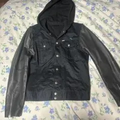 DIESEL フード付きデニムジャケット 黒 デニム レザー