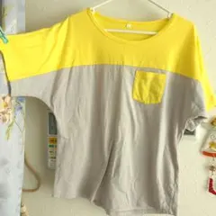 Nissen　カラーブロックポケットTシャツ　М黄色×灰色のサムネイル