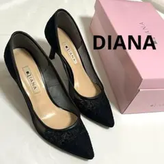DIANA レース ネイビー パンプス 23.0cm