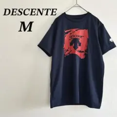 【美品】DESCENTE デサント Tシャツ M ネイビー 赤 ブランドロゴ