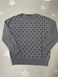 最終値下げです！グレー ドット柄 長袖ニットセーター M