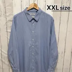 USA古着 ドレスシャツ 2X 総柄 ライトブルー 水色 ドット コットン 長袖