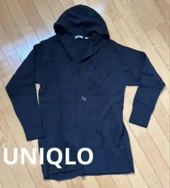 カシミヤブレンドUNIQLO黒 フード付きロングカーディガン着丈約62㎝【美品】