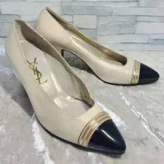 イヴサンローラン 22cm パンプス バイカラー レザー 白黒 35