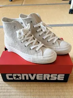 新品　コンバース　ハイカット24.5cm オフホワイト　牛革スエードレザー箱付